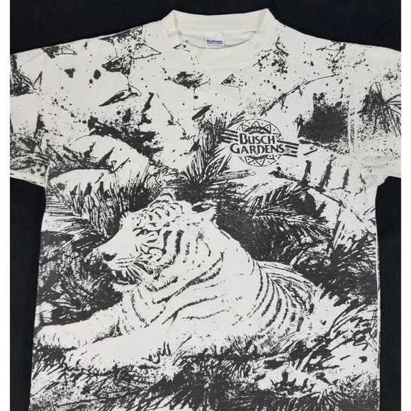 Vintage 90's BUSCH GARDENS Tiger All Over Print Souvenir T-Shirt "One Size Tag" - Picture 3 of 7